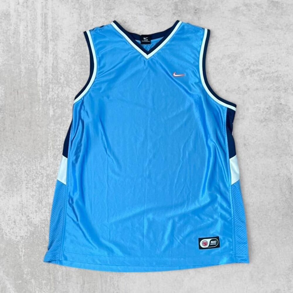 Vintage 90s Y2K Nike Flight Mesh Basketball Jersey Blue Swoosh Jock Tag Size XL